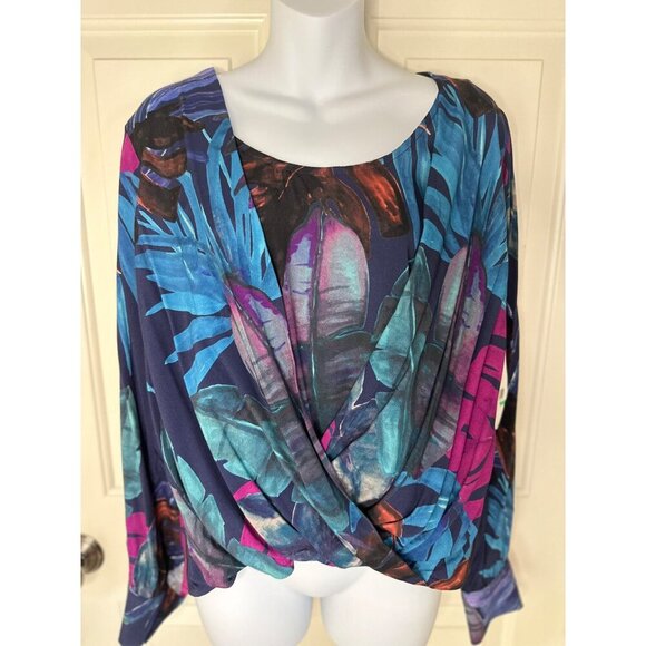 Karen Kane Womens Large Tropical Print Surplice Long Sleeve Blouse Top Multicolo - Picture 8 of 12